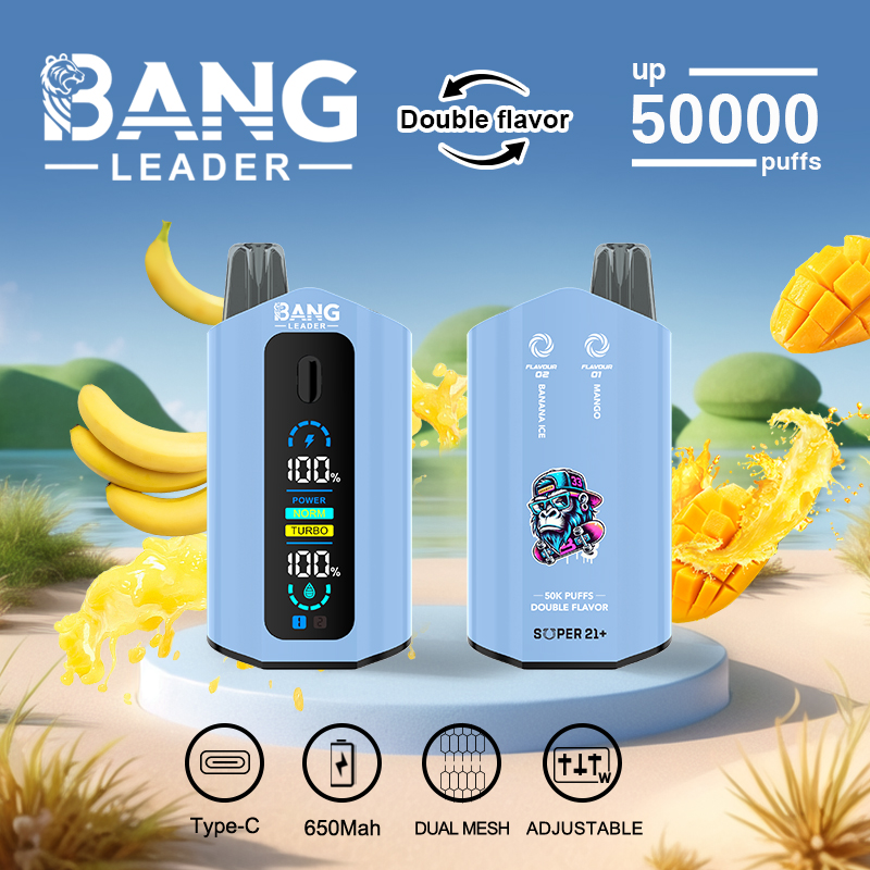 Bang Leader 50000 50K Puffs Dual Flavors Disposable Vape 0% 2% 3% 5% Nicotine 12Tastes with Display Screen Factory Direct