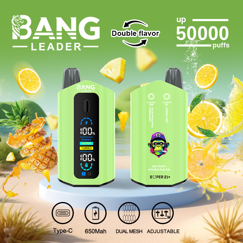 Bang Leader 50000 50K Puffs Dual Flavors Disposable Vape 0% 2% 3% 5% Nicotine 12Tastes with Display Screen Factory Direct