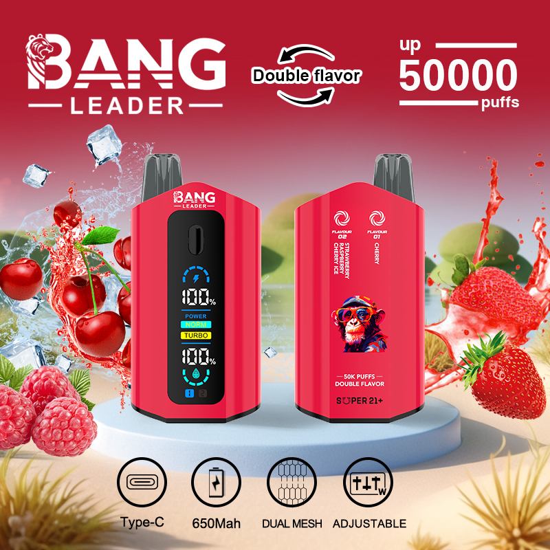 Bang Leader 50000 50K Puffs Dual Flavors Disposable Vape 0% 2% 3% 5% Nicotine 12Tastes with Display Screen Factory Direct