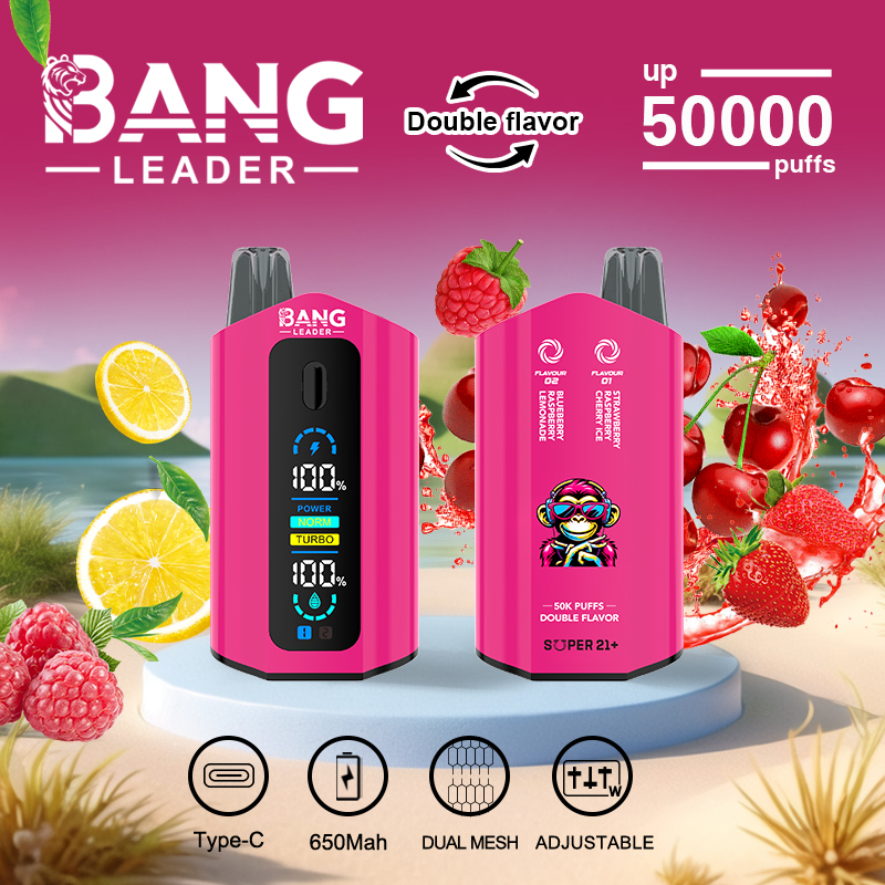 Bang Leader 50000 50K Puffs Dual Flavors Disposable Vape 0% 2% 3% 5% Nicotine 12Tastes with Display Screen Factory Direct