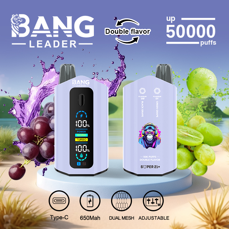 Bang Leader 50000 50K Puffs Dual Flavors Disposable Vape 0% 2% 3% 5% Nicotine 12Tastes with Display Screen Factory Direct