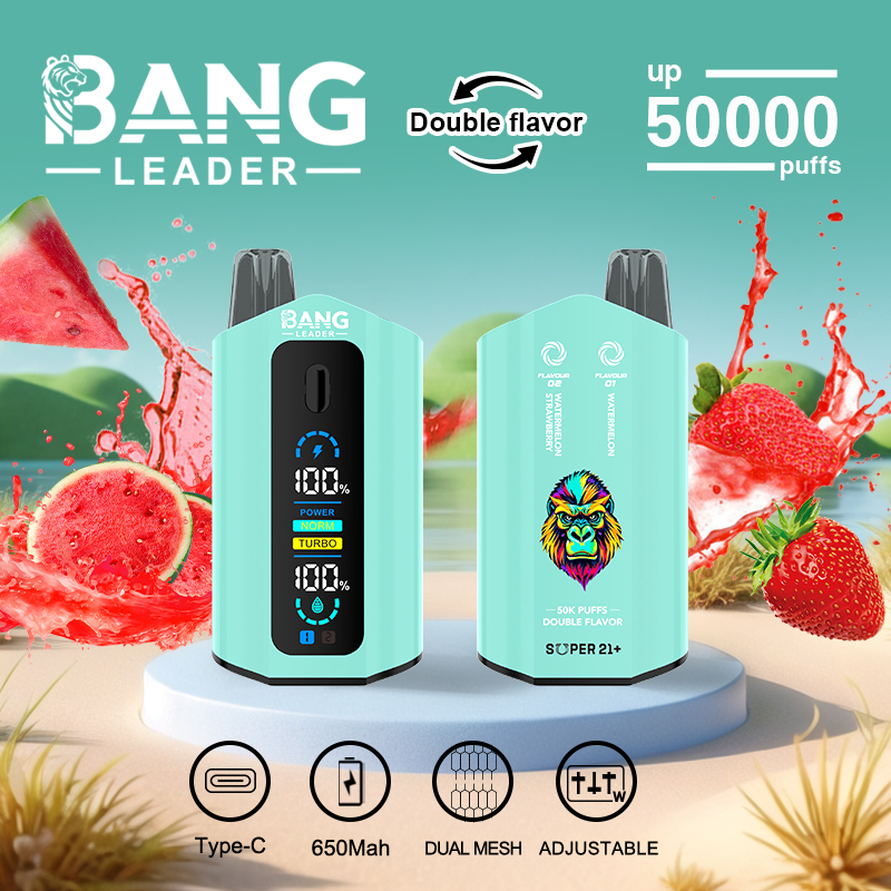 Bang Leader 50000 50K Puffs Dual Flavors Disposable Vape 0% 2% 3% 5% Nicotine 12Tastes with Display Screen Factory Direct