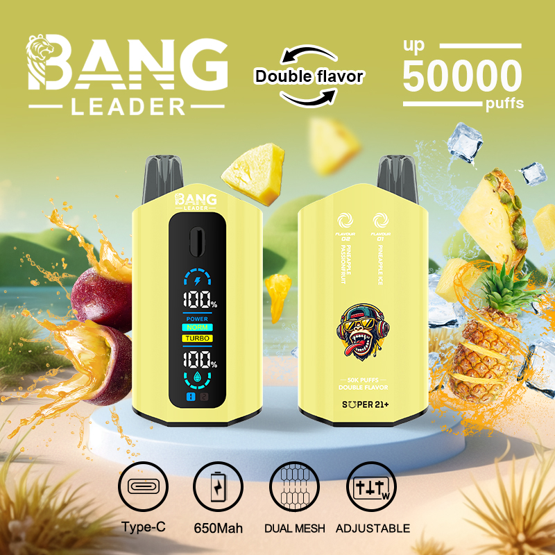 Bang Leader 50000 50K Puffs Dual Flavors Disposable Vape 0% 2% 3% 5% Nicotine 12Tastes with Display Screen Factory Direct