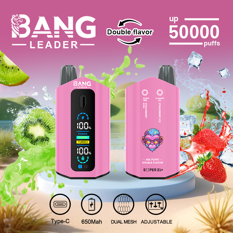 Bang Leader 50000 50K Puffs Dual Flavors Disposable Vape 0% 2% 3% 5% Nicotine 12Tastes with Display Screen Factory Direct