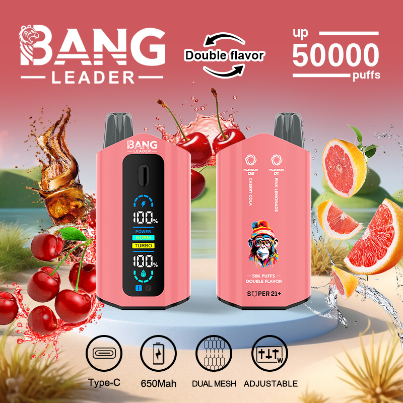 Bang Leader 50000 50K Puffs Dual Flavors Disposable Vape 0% 2% 3% 5% Nicotine 12Tastes with Display Screen Factory Direct