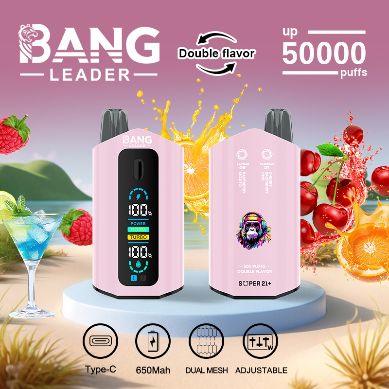 Bang Leader 50000 50K Puffs Dual Flavors Disposable Vape 0% 2% 3% 5% Nicotine 12Tastes with Display Screen Factory Direct