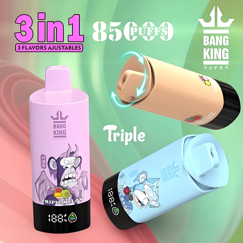 Tripe Flavors Bang King 85000 Puffs Vape Pen Disposable Vape 3 Tanks Wholesale Electric Cigarette Puff Wholesale 40K 50K 60K 100K 3 in 1 Vaper
